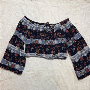 Altar'd State Floral Off-Shoulder Blouse - Blue and Red